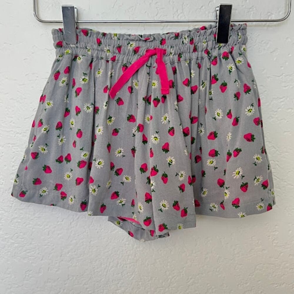 Mini Boden Girls Strawberry and Daisy Floral Drawstring Shorts 4-5Y Gray